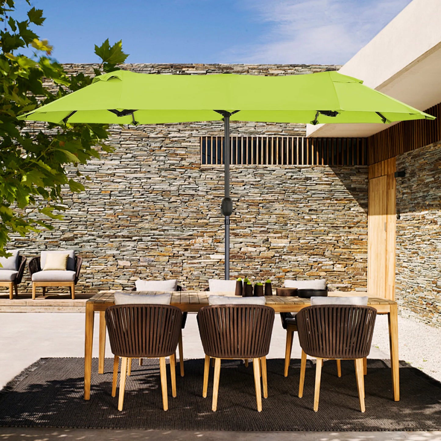 Angel Living dubbele parasol - 2,97 x 1,53 m - met zwengel - UPF 50+ - appelgroen