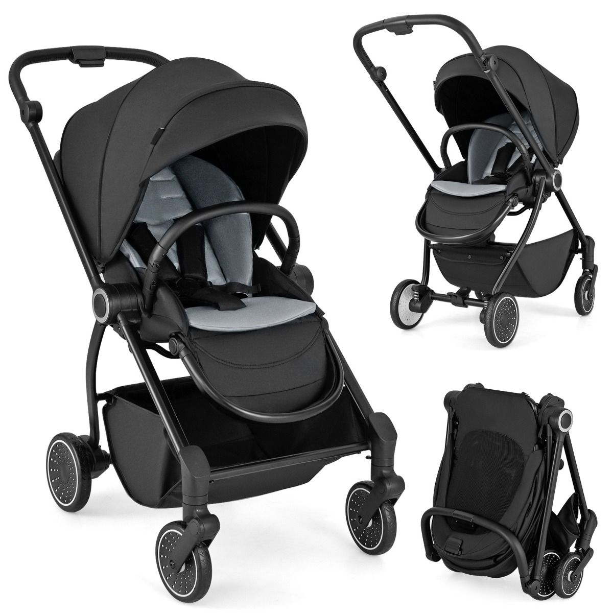 Coast Opvouwbare Kinderwagen 94x51x102 cm Zwart met Omkeerbare Zitting, Verstelbare Rugleuning en Kap