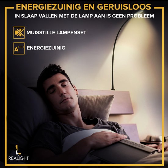 Realight LED Leeslamp voor Bed Set van 2 - 58 cm - Zwart - Dimbaar Bedlampje met Touchbediening en 2,5 Meter Snoer