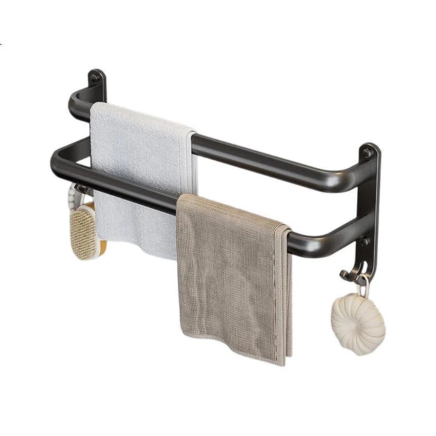 Handdoekrek met Dubbele Stang - 60 cm - Aluminium - Mat Metallic - Zonder Boren te Monteren - 10,1 x 10,5 x 58,4 cm