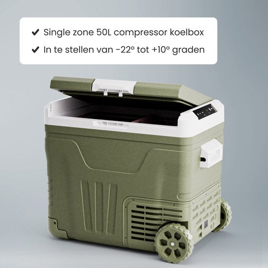 Auronic Elektrische Koelbox - Compressor - 50L - 12V en 240 volt - Camping Koelkast - Frigobox Auto - Met Wielen en Hendel - Groen