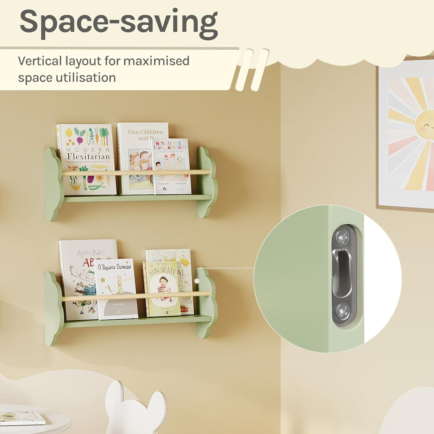 Woltu Wandplank Kinderen - 3 Stuks - 45 x 24 cm - Groen