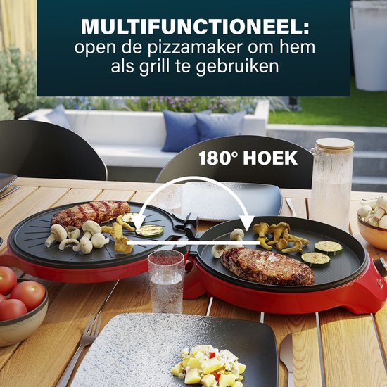 Princess Pizza maker 115007 - Pizzaoven - Regelbare thermostaat tot 220C - Rood - Ø30cm - ook te gebruiken als tafelgrill - voor verse en diepvriespizza's
