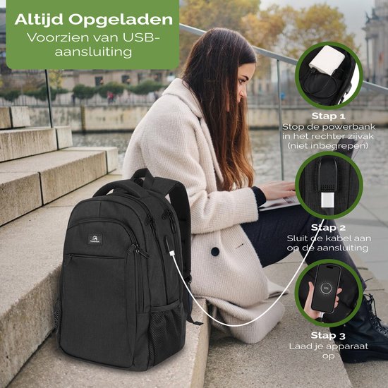 Travelhawk Rugzak - 28L - 15.6 inch - Laptop Rugzak - Rugzakken - Rugtas - Heren & Dames - Waterafstotend - Met USB Oplaadpoort