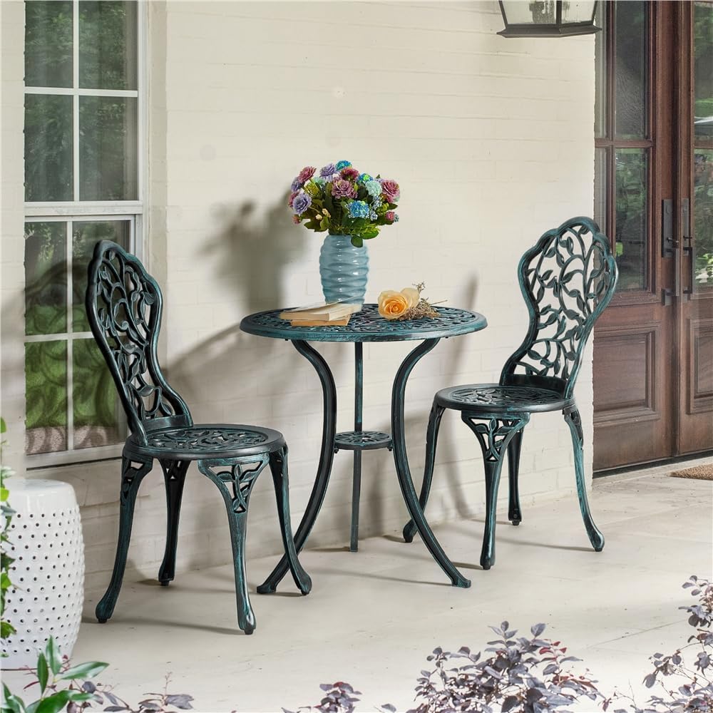 Yaheetech Bistroset 3-delig – Groen – Metalen Tuinset met 2 Stoelen en Tafel