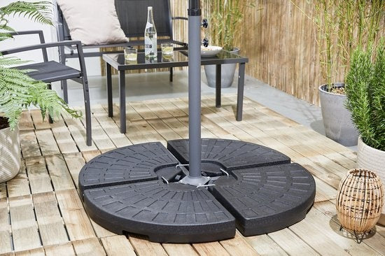 LIFA GARDEN Vulbare verzwaringstegels - Voetstuk voor hangende parasol in zwart - Te vullen met zand of water tot 50 kg - Weerbestendig - 100 x 100 x 8 cm