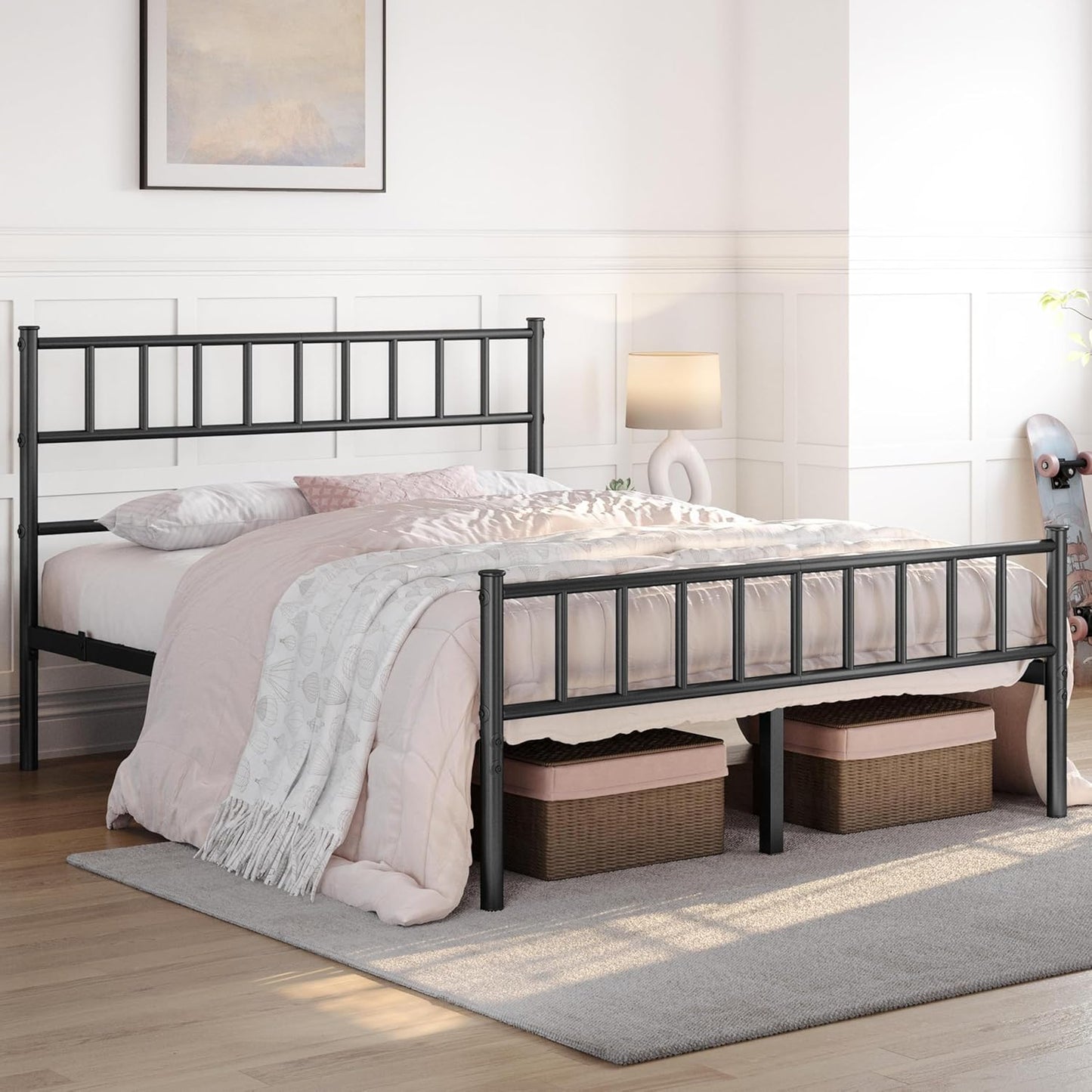 Yaheetech Bedframe 4ft6 - 500 kg - Met Hoofdbord - 32 cm Onderbedopslag - Zwart
