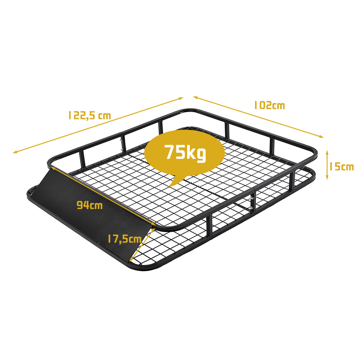 Coast Universal Dak Rack Car Bagage Rack Roof Basket gemaakt van staal 122,5 x 102 x 15 cm zwart