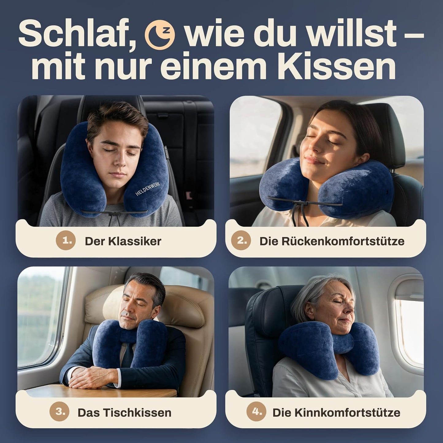 Heldenwerk Premium Air Nekkussen Opblaasbaar - Donkerblauw - Inclusief Capuchon en Oordopjes