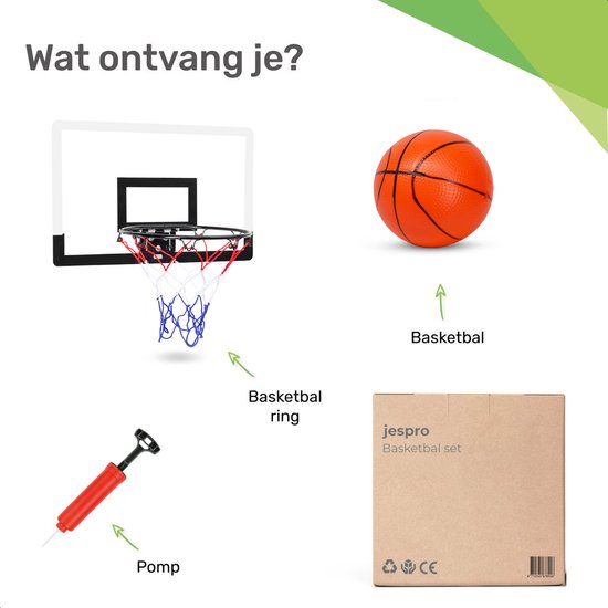 Mini Basketbal set - Incl. Bal & Pomp - Hoop - Basket - Ringen - Basketballen - Ring voor kinderen - Net - Indoor - Bord – Paal - Voor kamer - Basketbalring