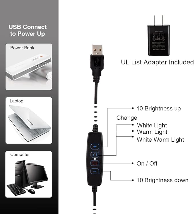 Cesunlight Bureaulamp - LED - Dimbaar - USB - Touchbediening - Zwart