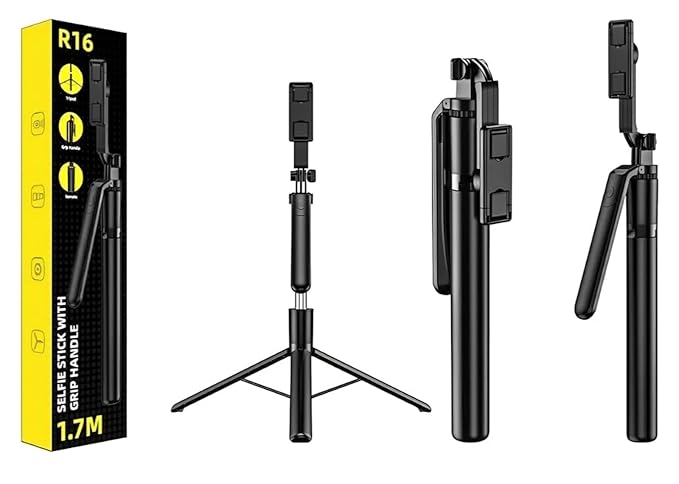 R16 Uitschuifbare Selfiestick met Statief – 157 cm – Bluetooth Afstandsbediening – 360° Draaibaar – Balanshandgreep – Voor Smartphone & GoPro