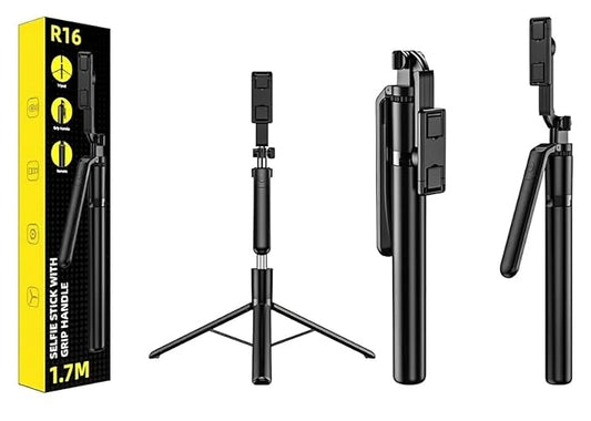 R16 Uitschuifbare Selfiestick met Statief – 157 cm – Bluetooth Afstandsbediening – 360° Draaibaar – Balanshandgreep – Voor Smartphone & GoPro