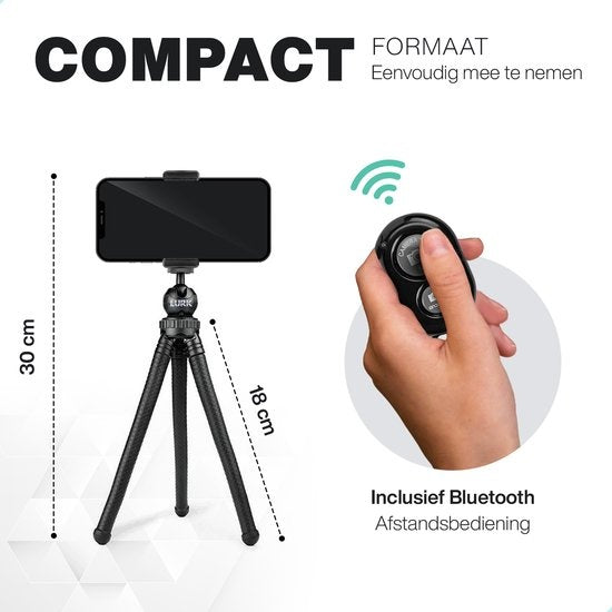 LURK® 3 in 1 Flexibele Octopus Tripod statief voor smartphone & (actie)camera - Incl. telefoonklem en bluetooth afstandsbediening  - 25 cm