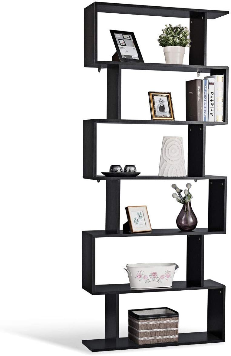 Coast Standregal 6 Level S-vorm Boekenkast opslagplek hout kleurselectie zwart-zwart