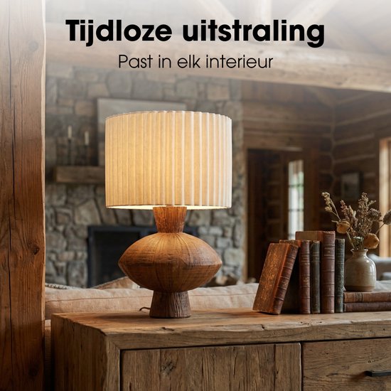 Mica Decorations Frey Tafellamp Woonkamer - Japandi Stijl - Lamp Decoratief met Lampenkap - Bureaulamp Tafellampen Woonkamer - 51 x ⌀32 cm - Bruin