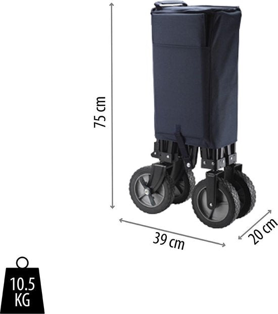 Tristar Bolderkar opvouwbaar - Stevige Bolderwagen Harmonicaframe - 70 kg draagvermogen - 39x20x75 cm - Incl. Bodemplaat en Opbergtas - Campingwagen, Transportkar, Trekwagen en Strandkar voor Tuin, Festival, Boodschappen, dagje uit - HC-0910 - Blauw