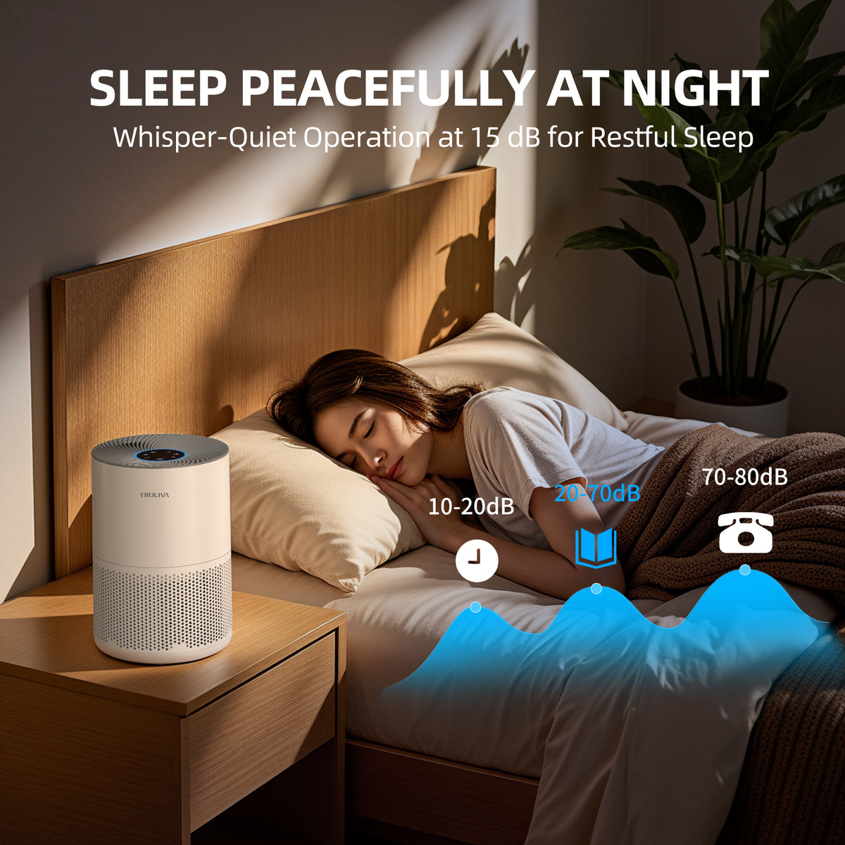 TRULIVA Luchtreiniger, CADR 260 m³/h, 3-in-1 H13 HEPA-filter, 24-uurs timer, Luchtreiniger, Verwijdert 99,97% van allergenen, PM2.5, rook, pollen, mijten en verontreinigende stoffen
