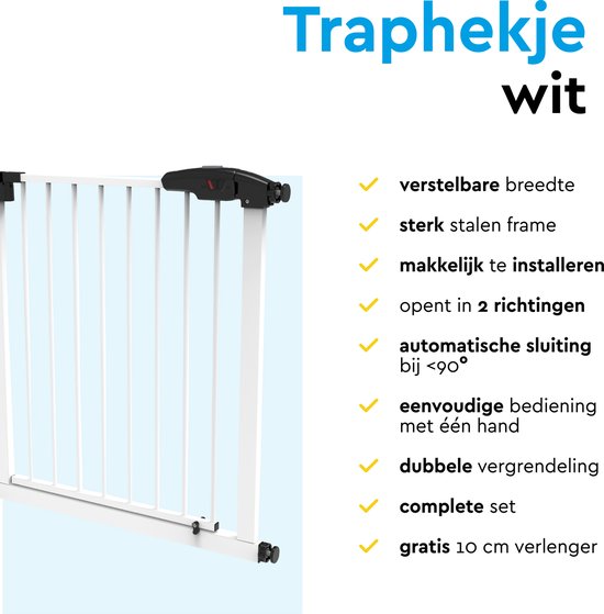 BRASQ Traphekje zonder Boren - Veiligheidshek - verlengstuk 75 t/m 93 cm -  Klembevestiging - Metaal - Hondenhek - Wit