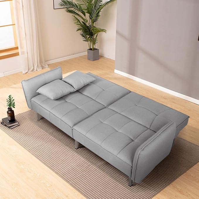 Yaheetech Slaapbank Lichtgrijs – Linnen Stof – Gedeelde Rugleuning – Ligoppervlak 177 x 110 cm