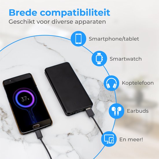 Nuvance - Powerbank 10000 mAh - Snellader - Compact Design - 2x USB, USB-C & Micro USB - Universele Powerbanks voor Smartphones, Tablets & Gadgets - Externe Batterij - Zwart