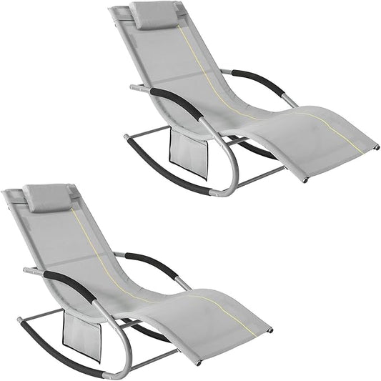 SoBuy OGS28-HGx2 - Set van 2 Schommelligstoelen - tot 120 kg - 145 x 63 x 86 cm - Grijs