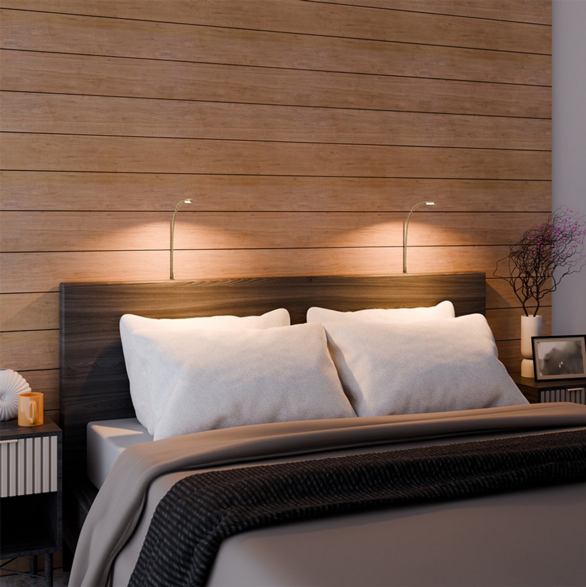 Nolt - Leeslamp Bedlampje - Dimbaar LED, Set van 2, Klem - Hoogte 58 cm - Metaal - Goud
