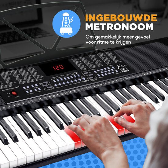 Finesse Keyboard Piano - Verlichting - Statief & Accessoires - 61 Toetsen - Digitale Piano - Elektrische Piano - Kind