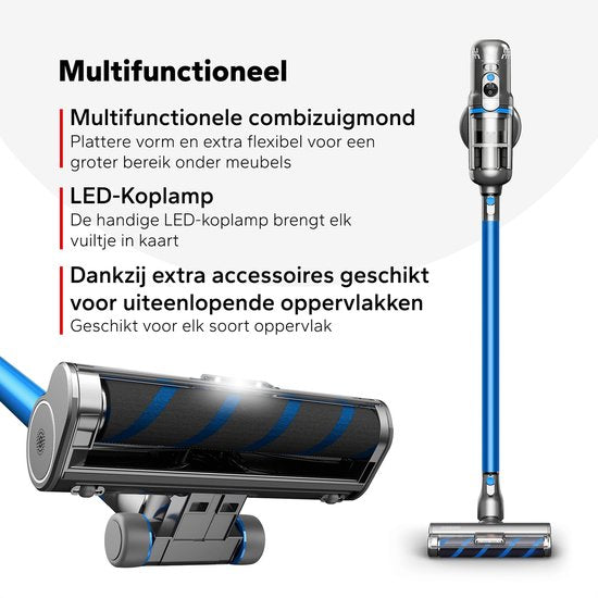 Puppyoo T12 Pure Steelstofzuiger Draadloos met Handstofzuiger - HEPA 12 - Blauw