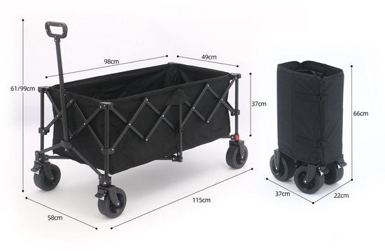 AXI SB141 Opvouwbare Bolderwagen XL – Bolderkar Zwart – Met Trekstang, Remmen en Hoes – 100 kg Draagvermogen – Eenvoudig mee te nemen - Metaal