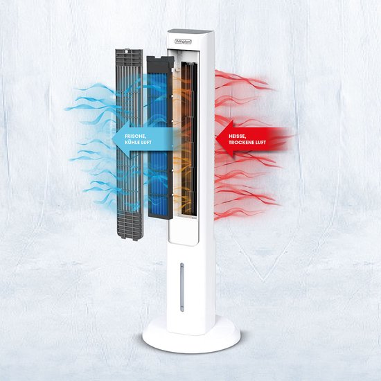 Livington ChillTower - Aircooler met waterkoeling - draagbare airconditioner met 3 niveaus - krachtige maxi-tower-luchtkoeler met tankvolume voor 12 uur koelen