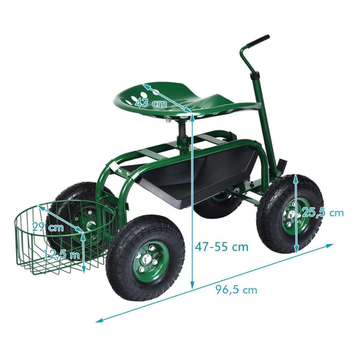 Coast Tuinwagen met opbergmand - in hoogte verstelbare handgreep - ergonomische zitting - groen