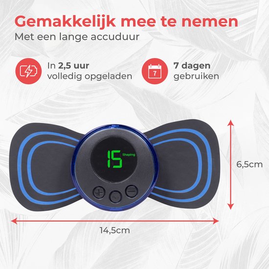 Nuvance - EMS Massage Apparaat met Bediening - 6 Herbruikbare Massage Matjes - Stimuleert Bloedsomloop - Geschikt voor Rug, Armen en Benen - Draadloos - 8 Standen en 19 Intensiteiten - Zwart/Blauw