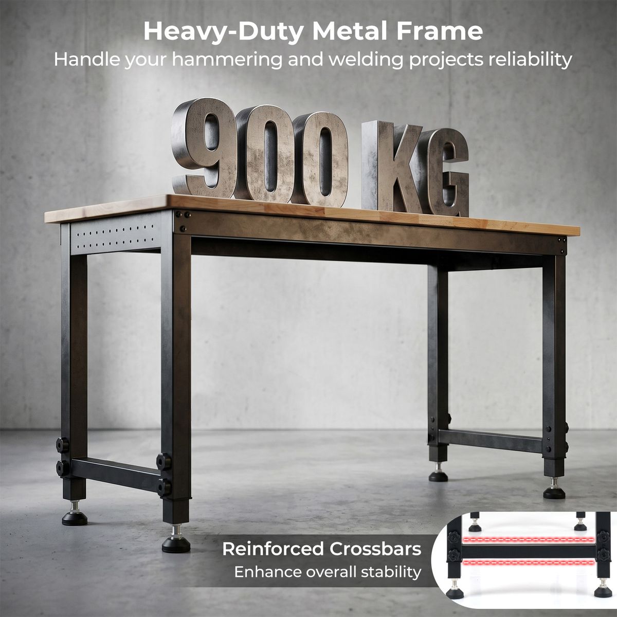 Coast Werkbank - in hoogte verstelbaar - metalen frame met gatenwand - naturel/zwart - 122 x 51 cm