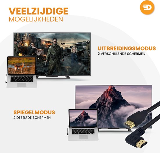 Drivv. HDMI Kabel 2.1 - Haaks - Ultra HD 8K - HDMI naar HDMI - 2 meter - Zwart