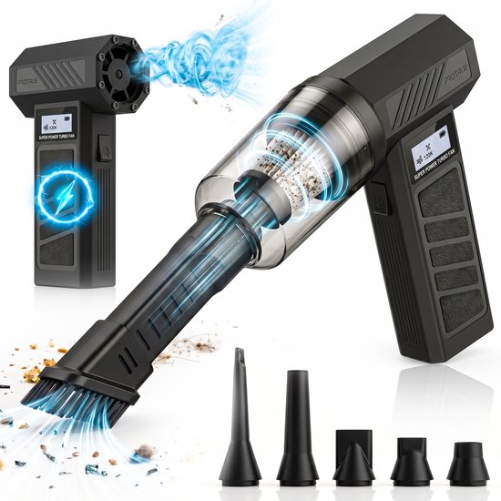 Kruimeldief Snoerloos met Air Duster 130.000 RPM - Auto Stofzuiger Draadloos - Kruimelzuiger - Handstofzuiger - Luchtblazer op accu - Perslucht - Turbo Fan