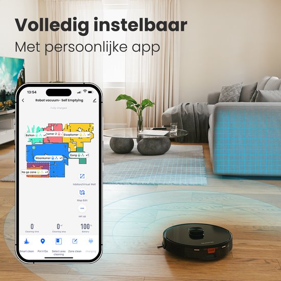 Auronic Robotstofzuiger – Dweilfunctie & Lidar Navigatie – Tot 180 min Gebruiksduur – 4000Pa Zuigkracht – 34,5 x 34,5 x 9,7 cm – Zwart