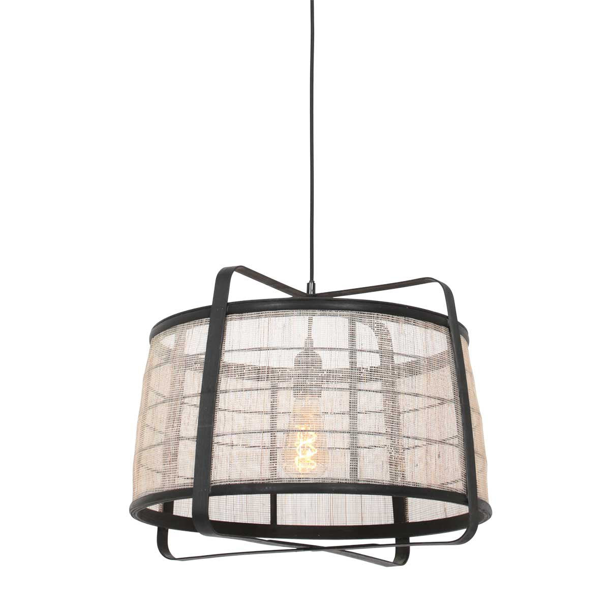 Anne Lighting - hanglamp - Capos - zwart - hout stof - Ø 48cm - E27 - 3511ZW