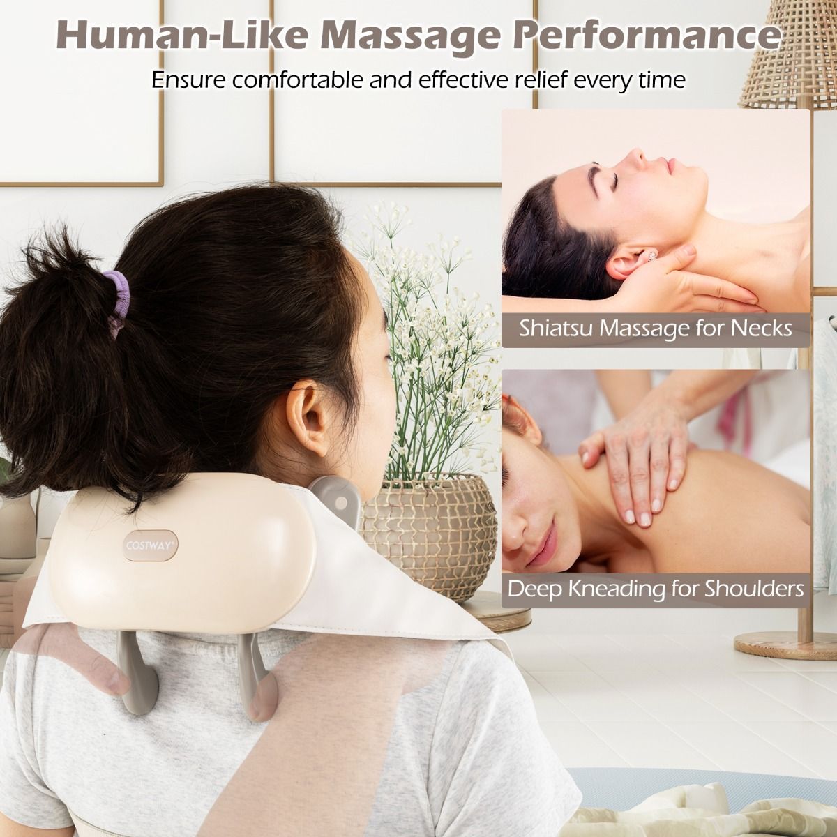 Coast Nek- en Schoudermassageapparaat - 4D Shiatsu - Verwarmingsfunctie - Draadloos - Grijs