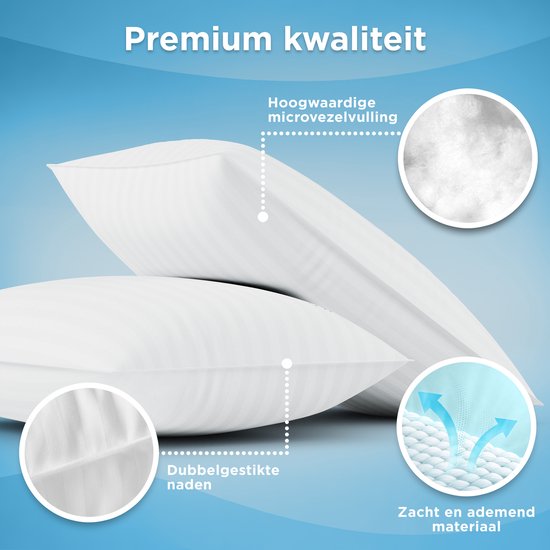 CozySense® Hoofdkussen - Set van 2 - 50x70 CM - Premium Slaapkussen - 100% Katoenen Tijk - Pillow - Ondersteunend Kussen voor Zij-, Buik- en Rugslapers