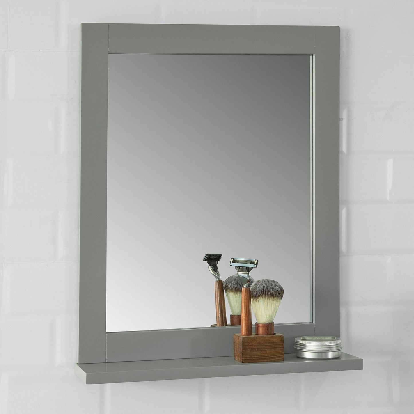 SoBuy Badkamerspiegel Met Plank - Donkergrijs - 40x50x10 cm