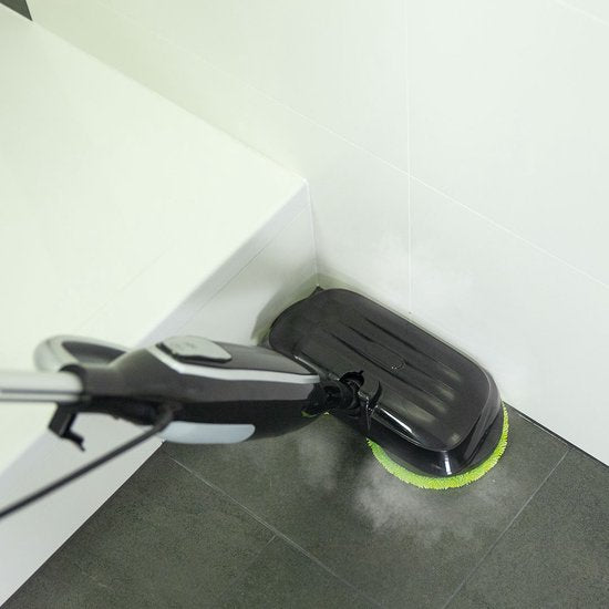 Livington Steam Twister Stoomreiniger met roterende dubbele mopkop, reinigt, schrobt en gepolijst, 3-traps stoomautomaat, 120 graden hete stoom, handstoomreiniger, waterreservoir van 350 ml, zwart