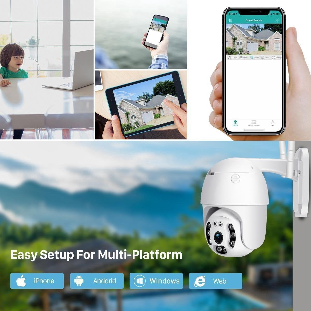 Fuegobird Full HD 1080P Wifi Smart Bewakingscamera's - PTZ IP Camera - IP66 Waterdichtheid - Binnen en Buitengebruik - Ondersteuning 2.4G/5G WIFI - ONVIF - Wit
