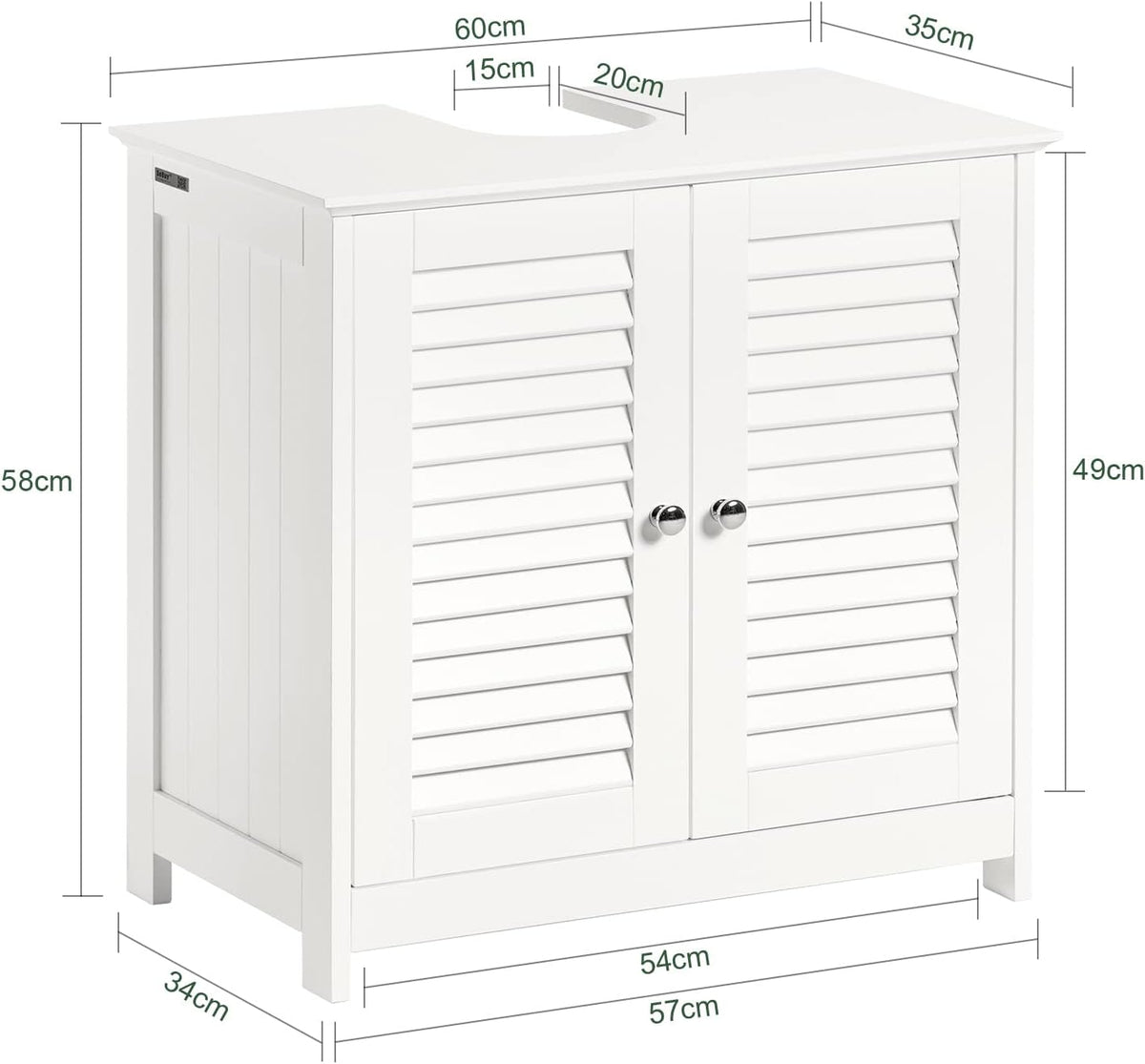 SoBuy Wastafelmeubel - 2 Deuren En 2 Laags - Wit - 60x35x58cm