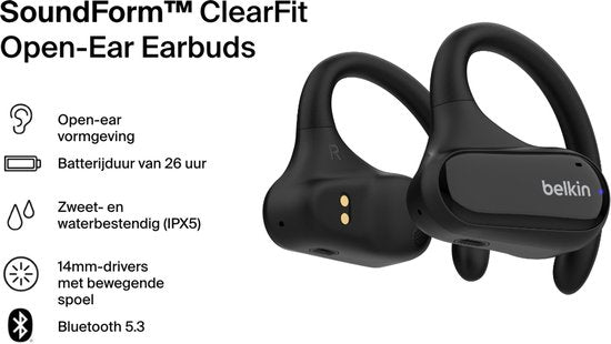 Belkin SoundForm ClearFit – Draadloze Open-Ear Sportoortjes - Zwart