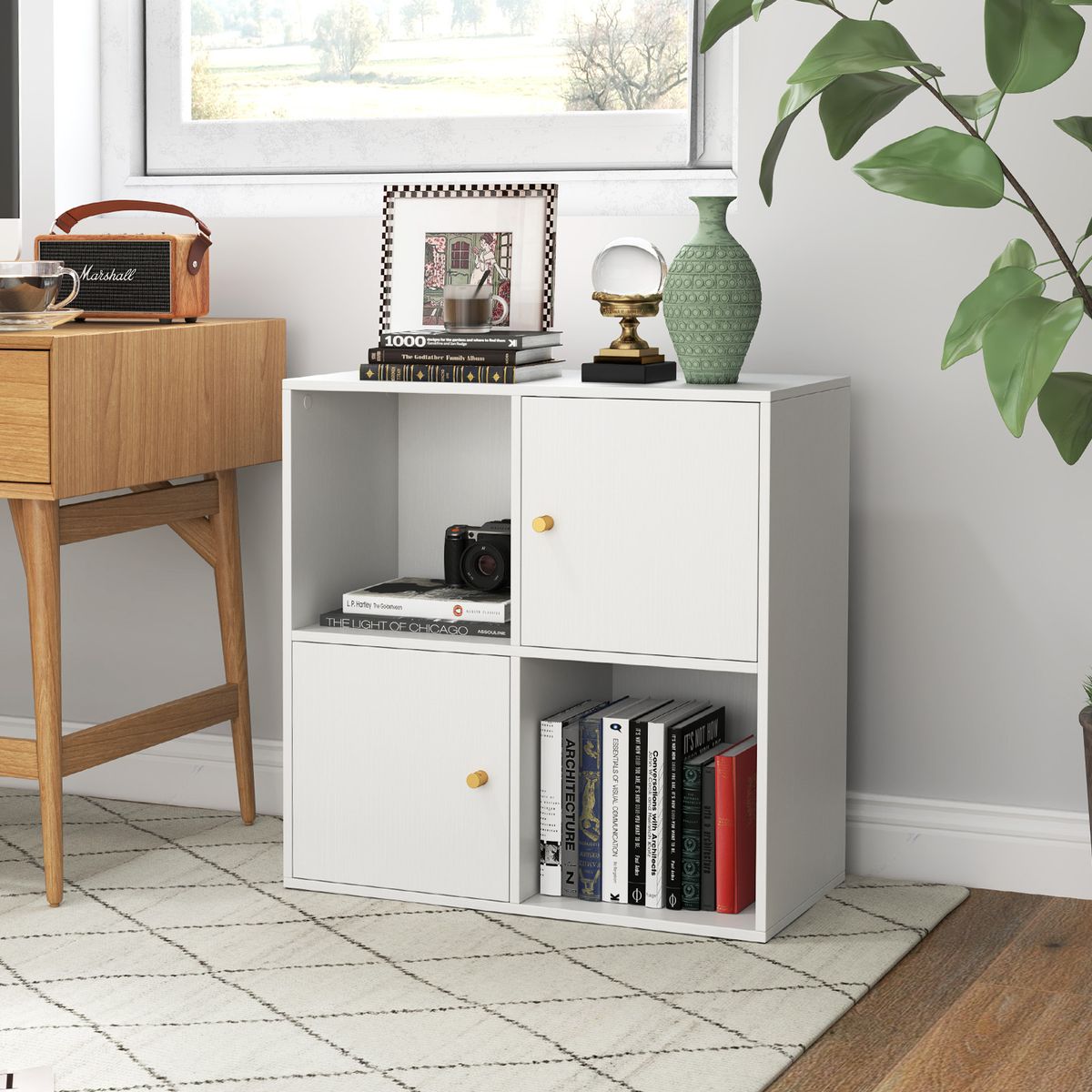 Coast Boekenkast met 4 vakken - met kantelbeveiliging - 2 deuren - wit - 60 x 29 x 60 cm