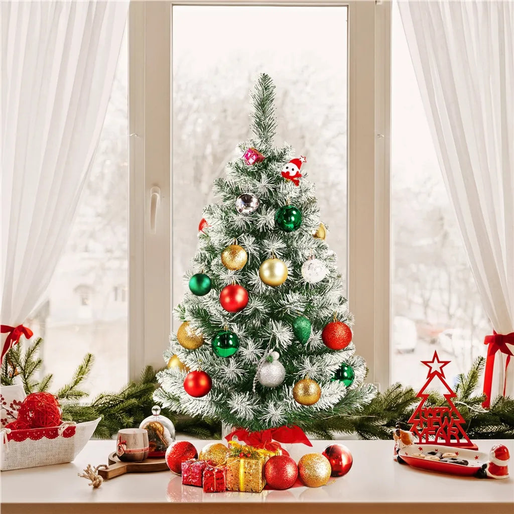 Yaheetech Kunstkerstboom - 90 cm - Sneeuweffect - Tafelmodel - 96 Takpunten - Standaard - Groen