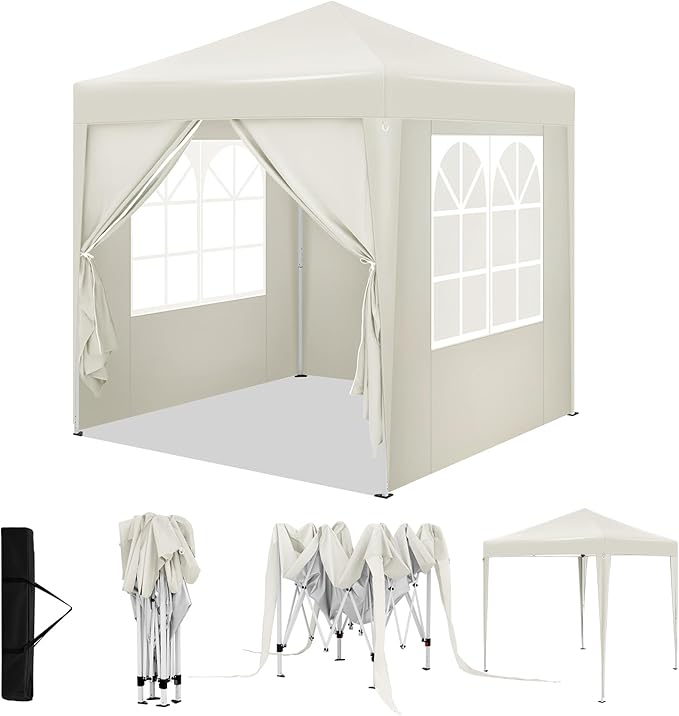 WOLTU Gazebo pop up partytent - 2 x 2 m - beige - UV bescherming 50+ waterafstotend