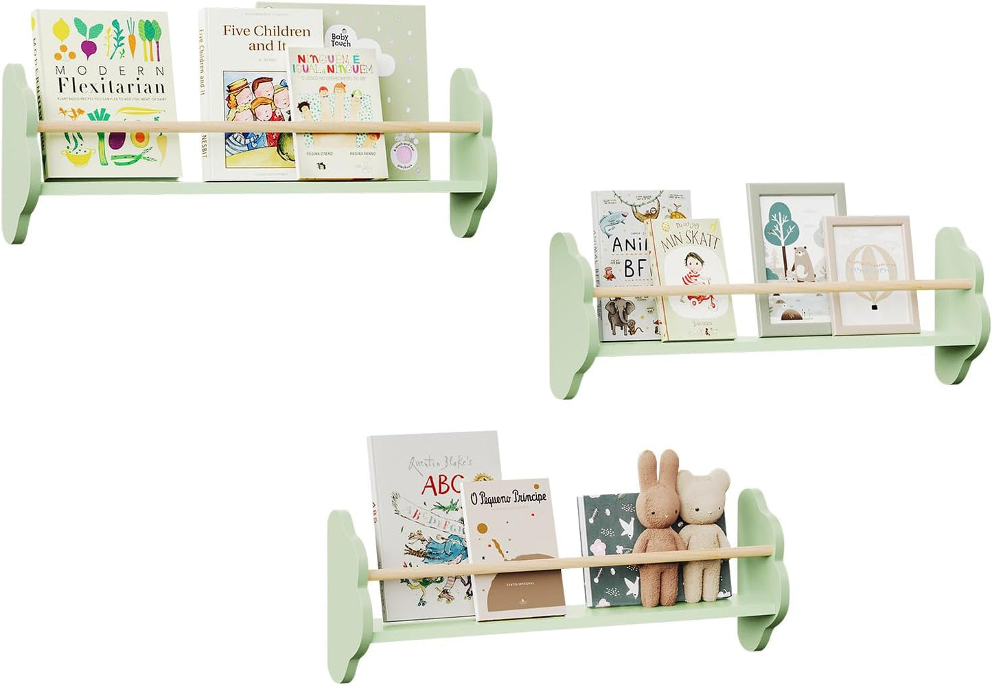 Woltu Wandplank Kinderen - 3 Stuks - 45 x 24 cm - Groen