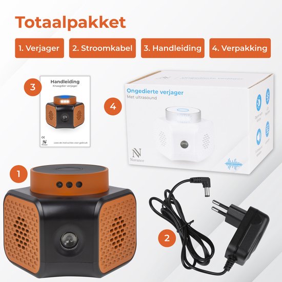 Nuvance Muizenverjager - Ultrasone Verjagers - Ratten & Ongedierte Verjager - 360 Graden & 4 Modi - Muizen Bestrijding - Oranje